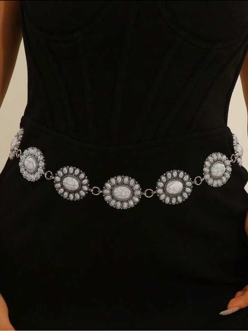 Silver Marbled Floral Medallion Chain Belt NEW 🏷️